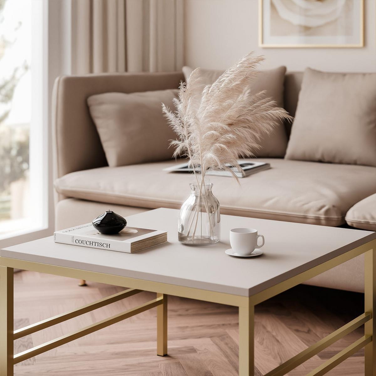 COUCHTISCH FORMA 60/60 cm Quadrat, Gold / Kaschmir - Kaschmir/Goldfarben, Metall (60/60/40cm) - Idohome