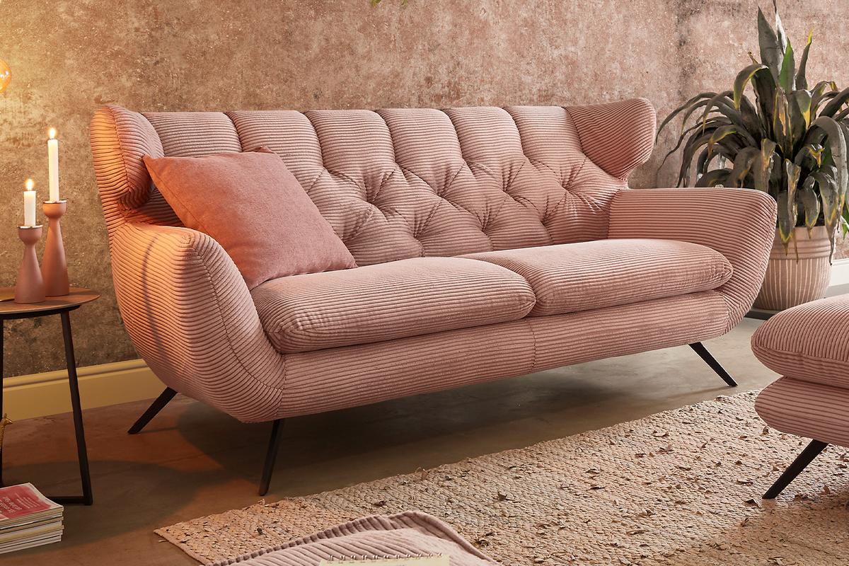 SITZGRUPPE CHARME Rosé Cord - Rosa, Textil (225/94/95cm) - KAWOLA