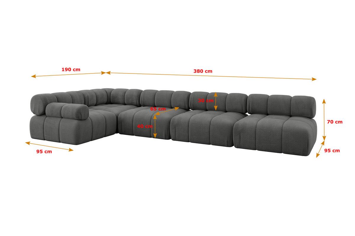 ECKSOFA modulares Sofa Mende-L3 - 380x190x70 cm Dunkelgrau Velours - Dunkelgrau, Holzwerkstoff/Textil (380/190cm) - ALTDECOR