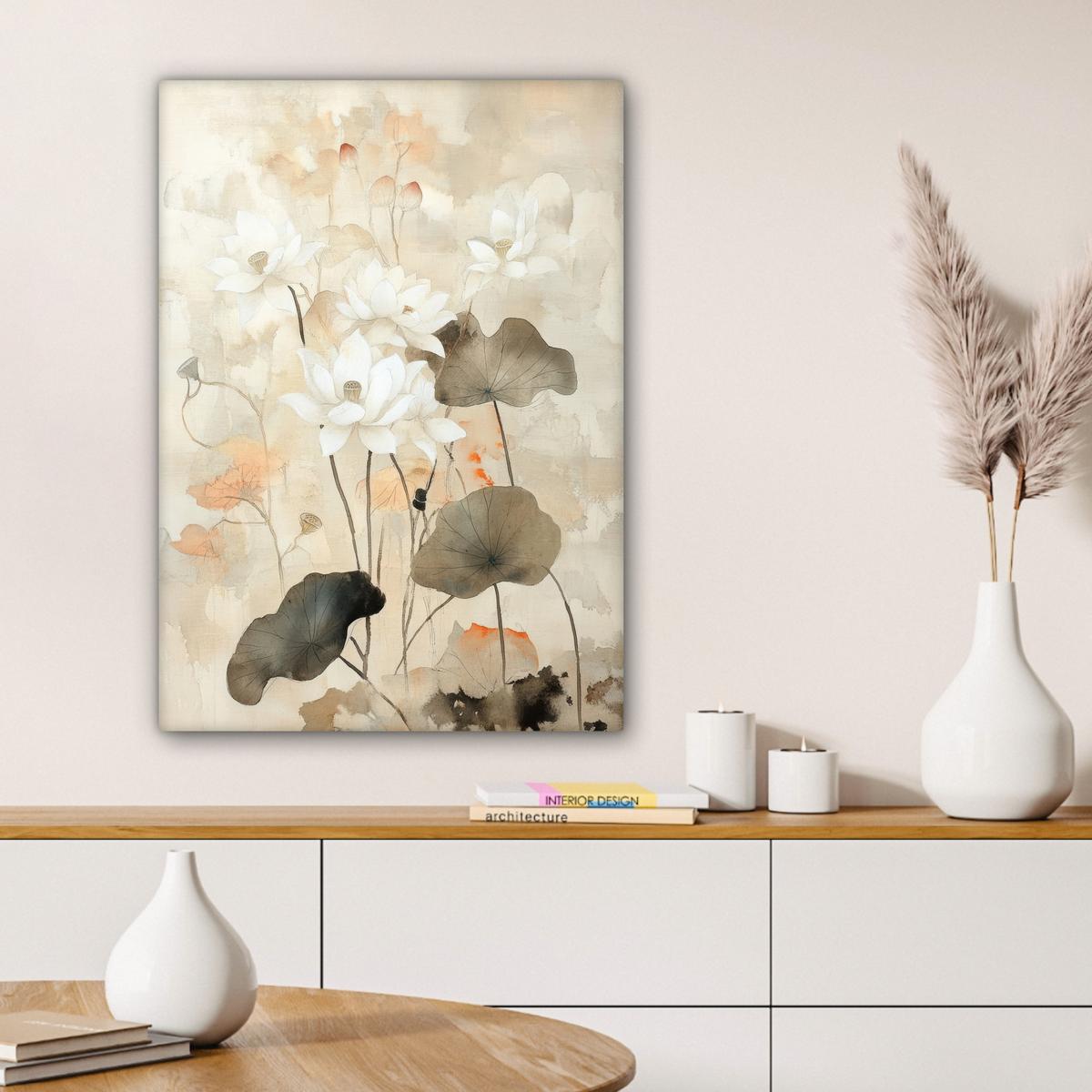 LEINWANDBILD Blumen - Japandi - Wabi sabi Wandbild Wohnzimmer 60x80 cm - Sandfarben, Textil (60/80cm) - MuchoWow