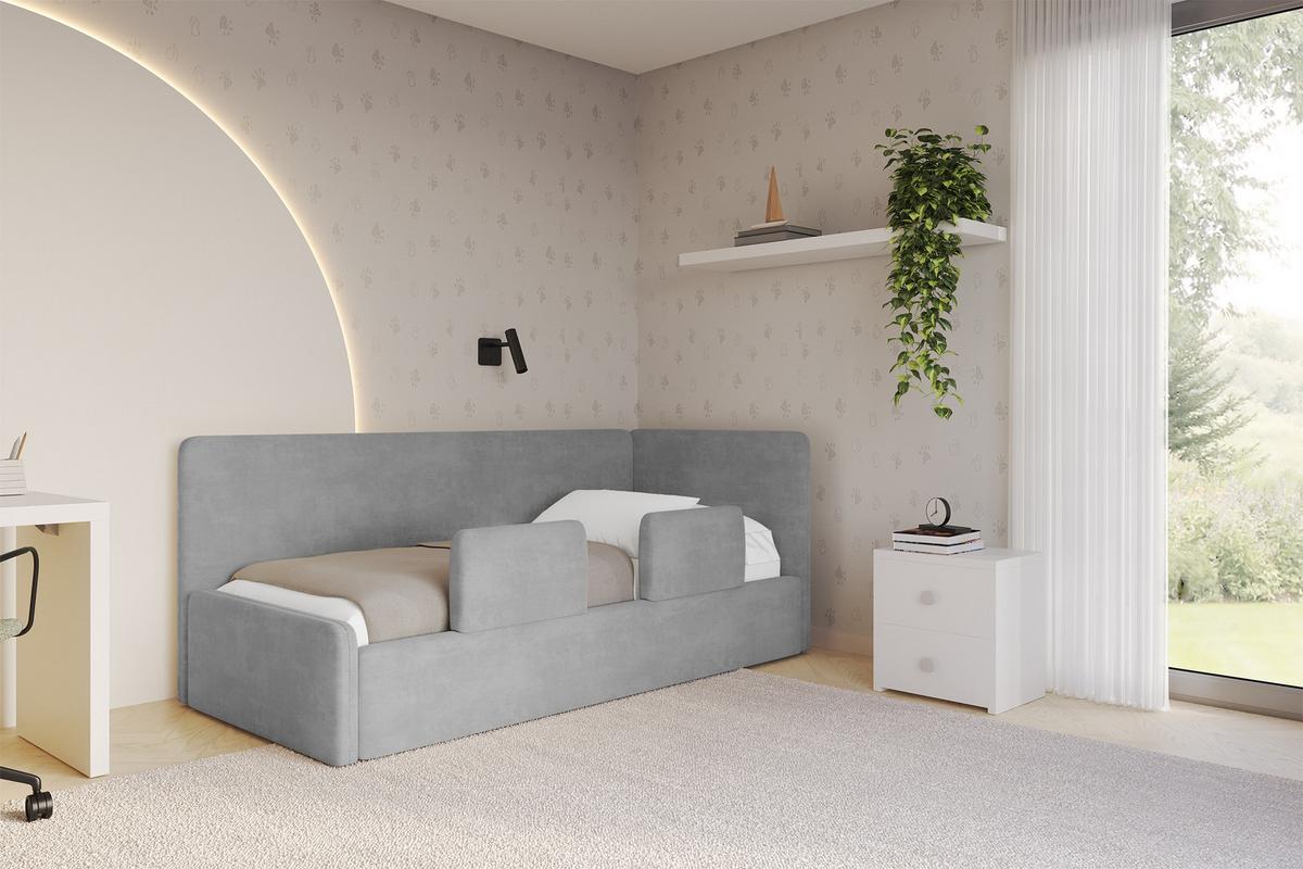 EINZELLBETT Jugendbett mit Bettkasten und Matratze H3/H4, Links - NORY 80x200 Grau - Hellgrau, Holzwerkstoff/Textil (80/200cm) - ALTDECOR