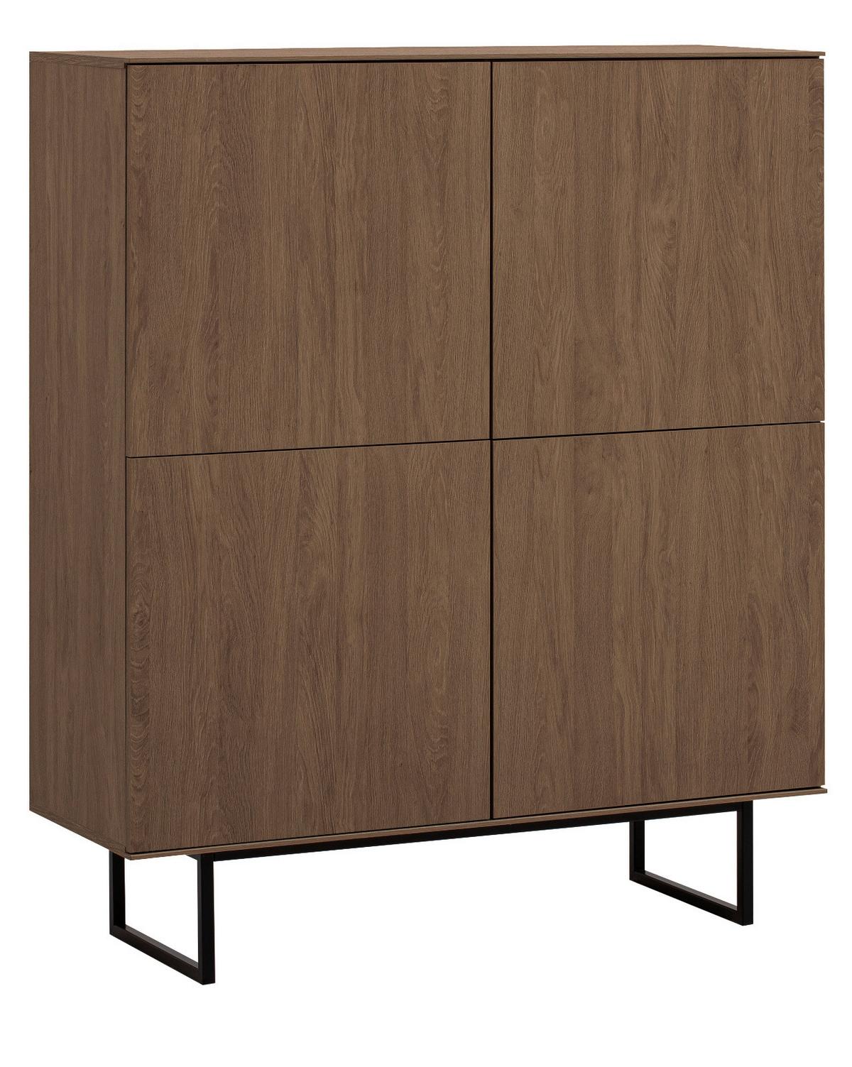 HIGHBOARD in Nussbaum 115 x 137 cm, Kommode mit Push-to-Open - Nussbaumfarben/Schwarz, Holzwerkstoff/Metall (115/137/40cm) - Furn.Design