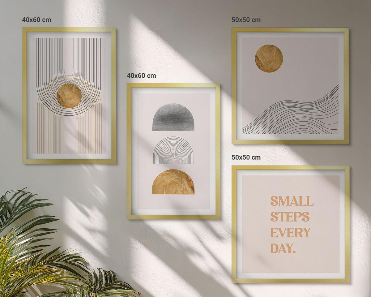 BILDER SET 4er Set - 50x50 cm & 40x60 cm Goldrahmen - Abstrakte geometrische Formen - Goldfarben, Kunststoff (50/50cm) - TULUP