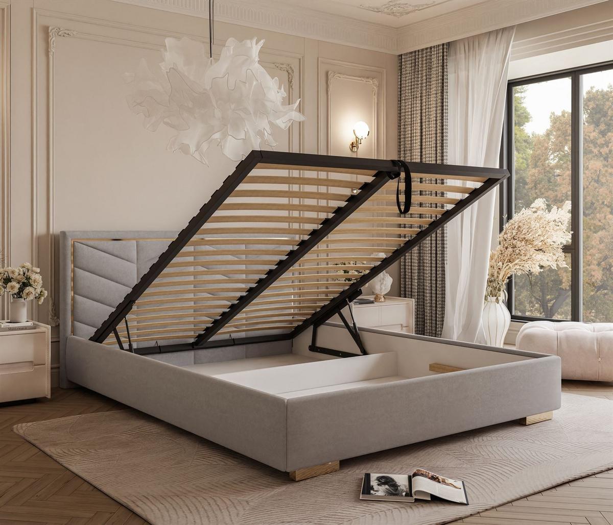 POLSTERBETT AURORA 120x200 mit Bettkasten Boston Light Grey - Grau, Textil (120/200cm) - Lookway