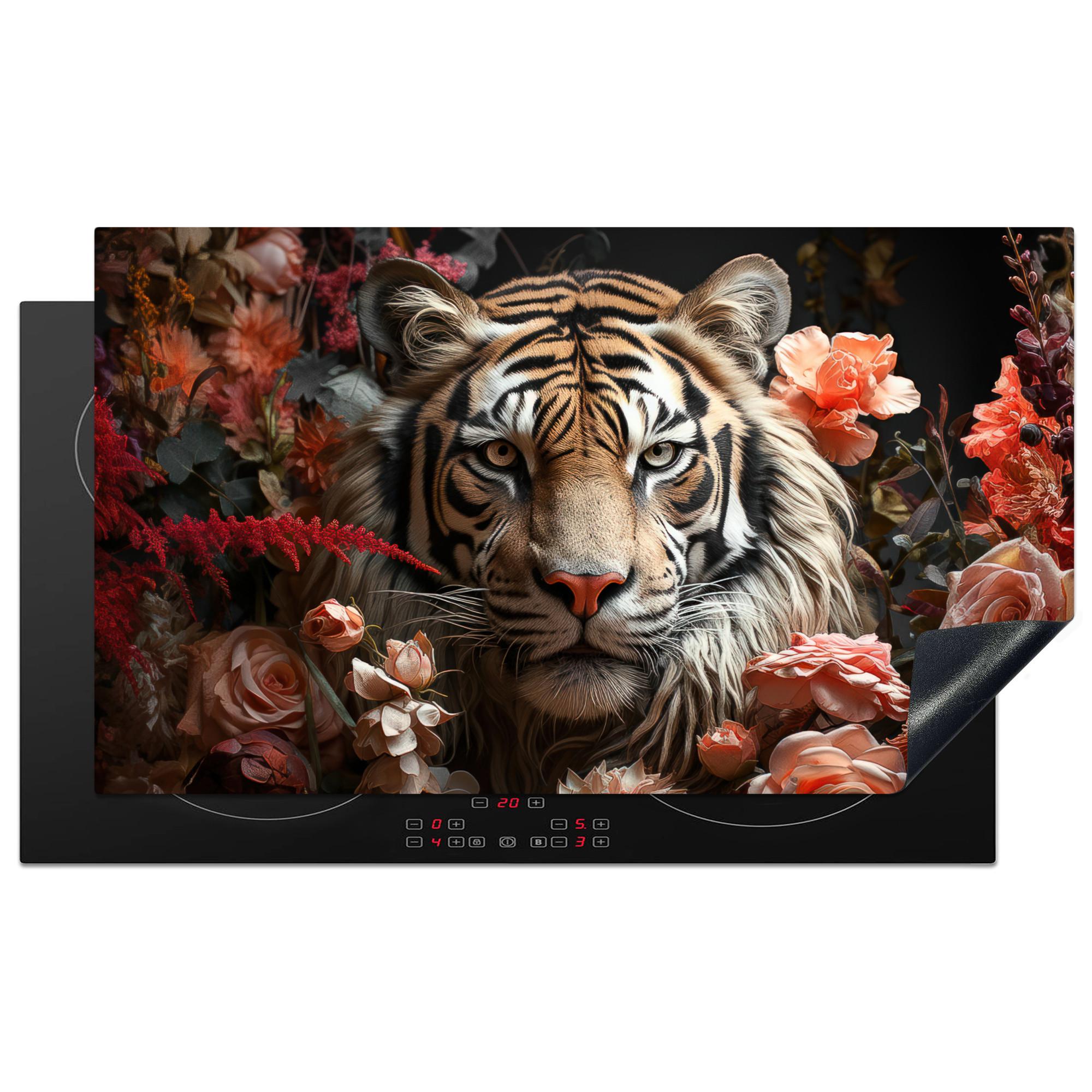HERDABDECKPLATTE Tiger - Tier - Natur - Floral - Botanisch Ceranfeldabdeckung 90x52 cm - Orange, Kunststoff (90/52/0.2cm) - MuchoWow