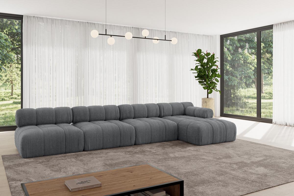 ECKSOFA modulares Sofa Razon-L3 - 380x160x70 cm Dunkelgrau Cord - Dunkelgrau, Holzwerkstoff/Textil (380/160cm) - ALTDECOR