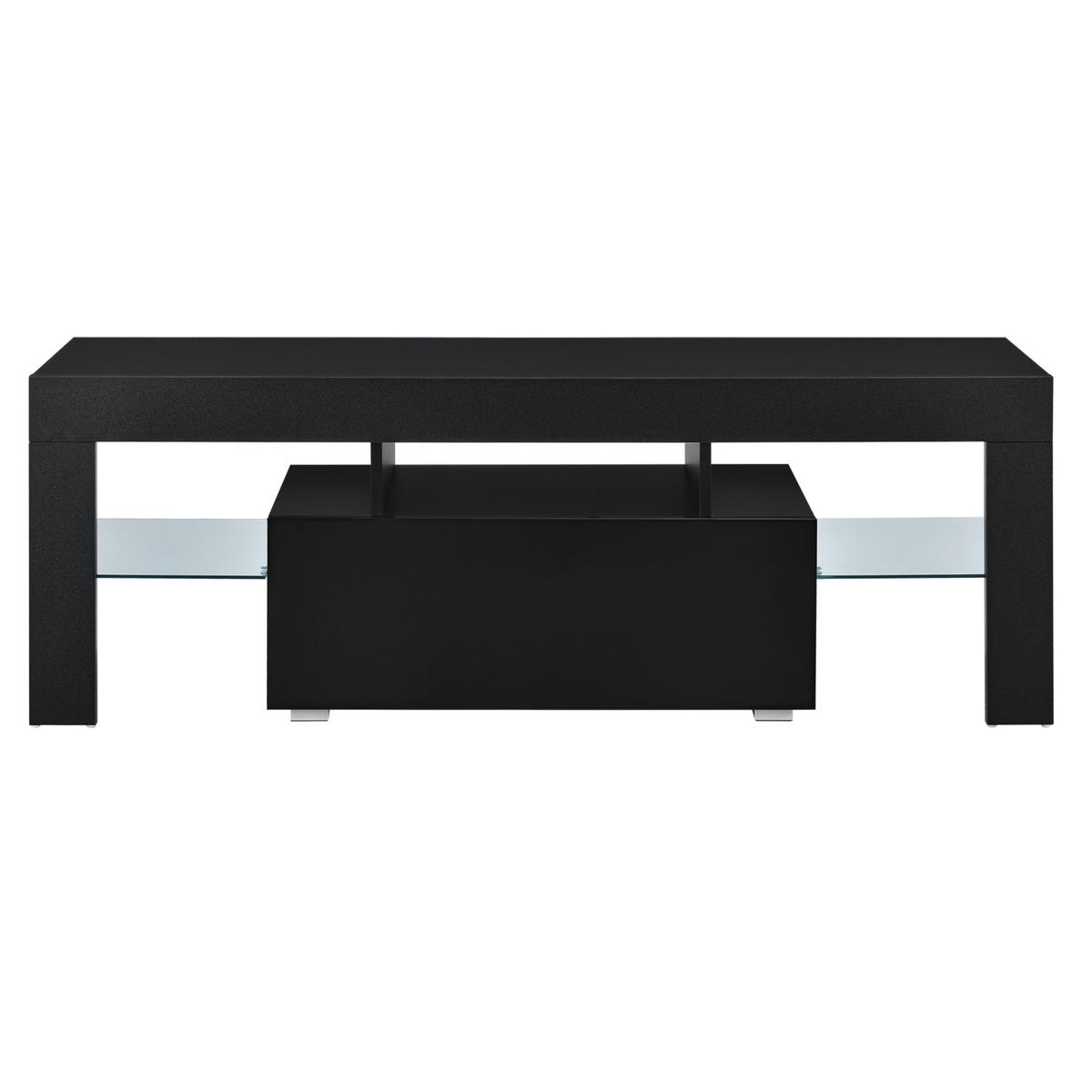 TV-ELEMENT Grimsey - Schwarz Hochglanz, Glas/Holzwerkstoff (130/45/35cm) - [en.casa]