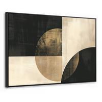 LEINWAND Bilder mit Rahmen - Abstrakt - Geometrische Formen - Schwarz - Gold - 120x80 - Ecru, Textil (120/80cm) - MuchoWow
