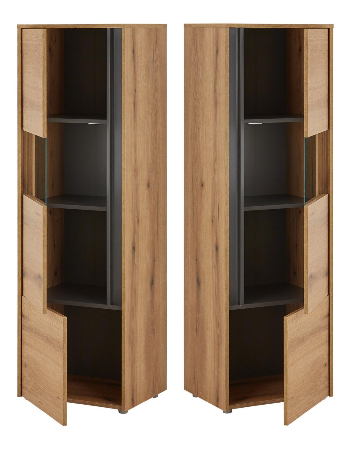 WOHNWAND Evoke Eiche, grau, Wohnkombination Set 5-teilig mit XXL-TV-Schrank, 440 cm - Eichefarben/Grau, Glas/Holz (440/180/40cm) - Furn.Design