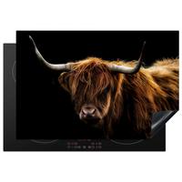 HERDABDECKPLATTE Schottischer Highlander - Hörner - Schwarz - Tiere - Natur - Wild - Kuh Ceranfeldabdeckung 78x52 cm - Cognac, Kunststoff (78/52/0.2cm) - MuchoWow