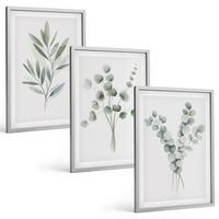 BILDER SET 3er Set - 40x60 cm Silberner Rahmen - Pflanzenmuster mit Grün - Silberfarben, Kunststoff (40/60cm) - TULUP
