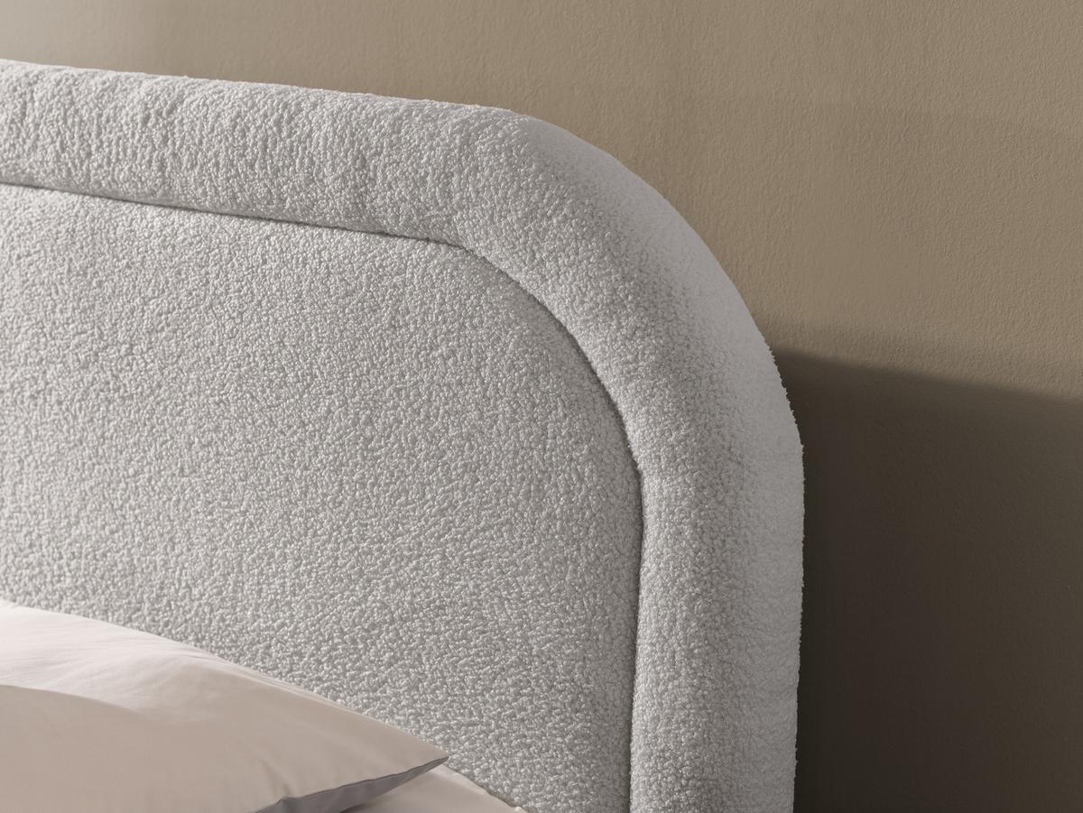 BOXBETT Sonna 140/200 cm Hellgrau Bouclé-Stoff mit abgerundetem Kopfteil und mit schwarzen Metallfüße - Hellgrau/Schwarz, Holz/Textil (140/200cm) - S-Style Möbel