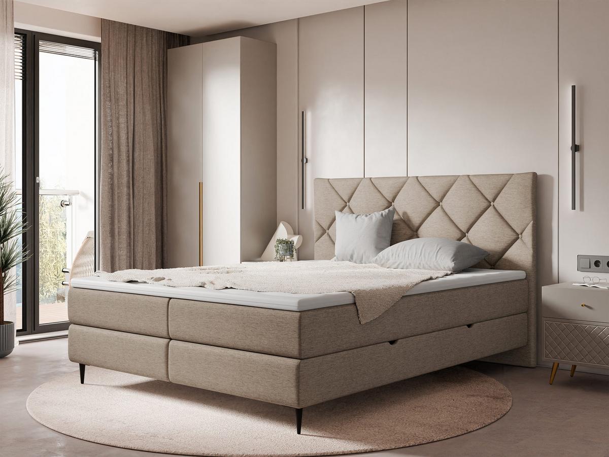 BOXBETT Letra - H3 - Hellbraun/Schwarz, Holz/Textil (160/200cm) - MIRJAN24