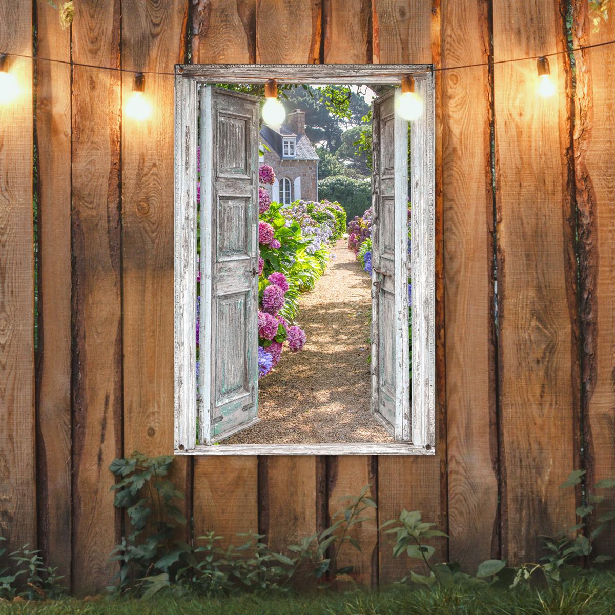 GARTENPOSTER Durchblick - Hortensie - Blumen Outdoor Bilder 80x120 cm - Hellgrau, Kunststoff (80/120/0.2cm) - OnlyWow