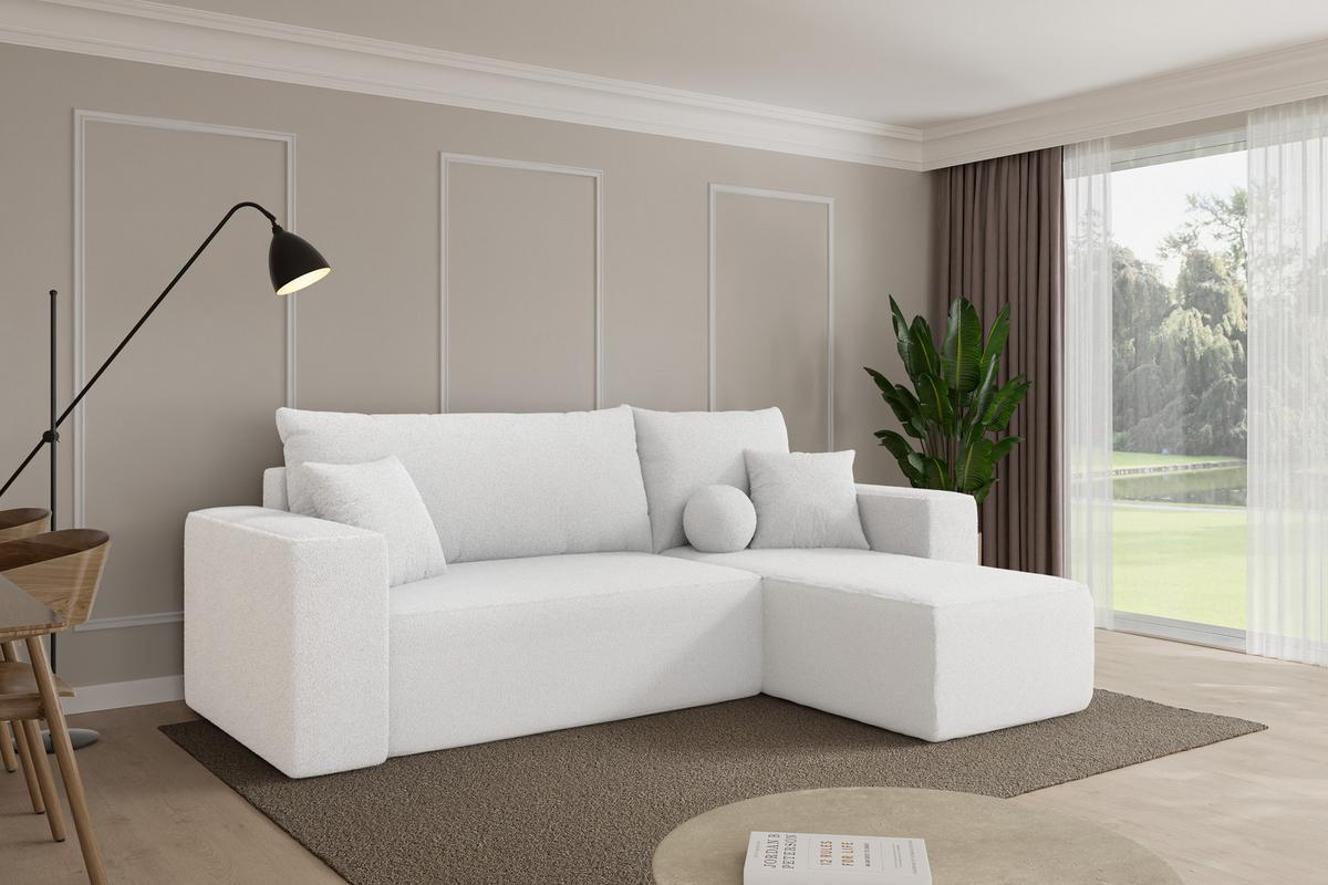 ECKSOFA mit Schlaffunktion Ottomane Rechts SENO-L 249x139x85 Weiß Bouclé - Schwarz/Weiß, Holzwerkstoff/Kunststoff (249/139cm) - ALTDECOR