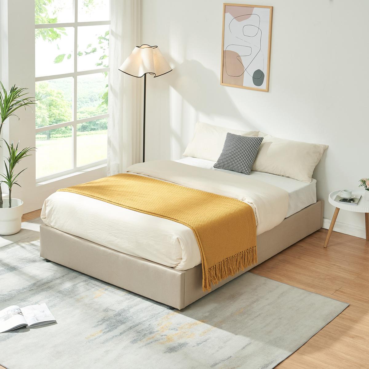 POLSTERBETT Nola - Beige, Holzwerkstoff/Kunststoff (140/200cm) - [en.casa]