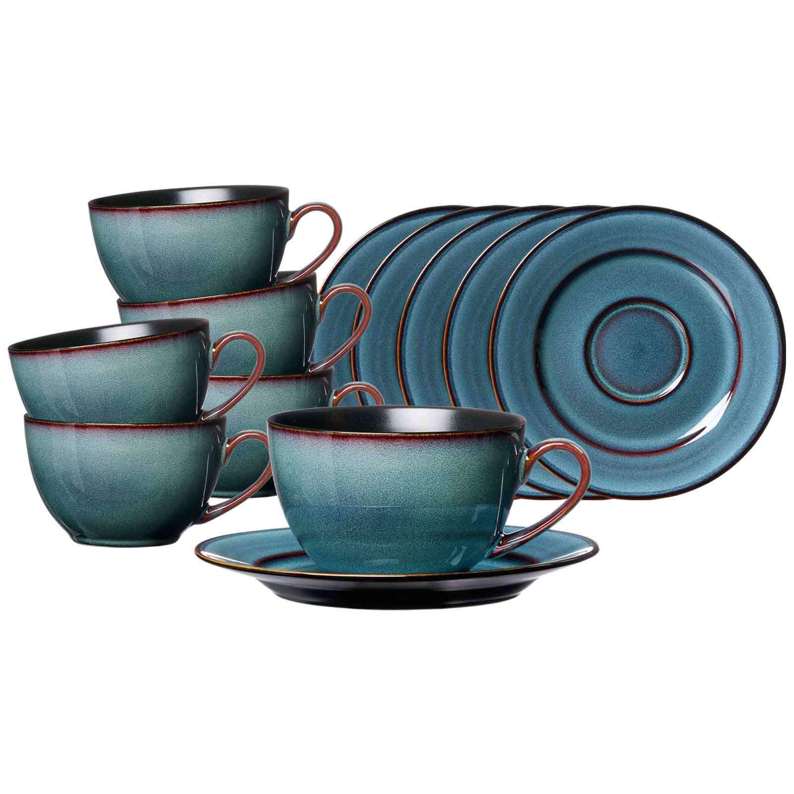 KAFFEETASSEN MIT UNTERTASSEN Bali blau 220 ml 6er Set - Blau, Keramik (15.5/8/15.5cm) - Ritzenhoff Breker