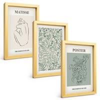 BILDER SET 3er Set - 20x30 cm Goldrahmen - Linien, Pflanzenmuster, Minimalismus - Goldfarben, Kunststoff (20/30cm) - TULUP