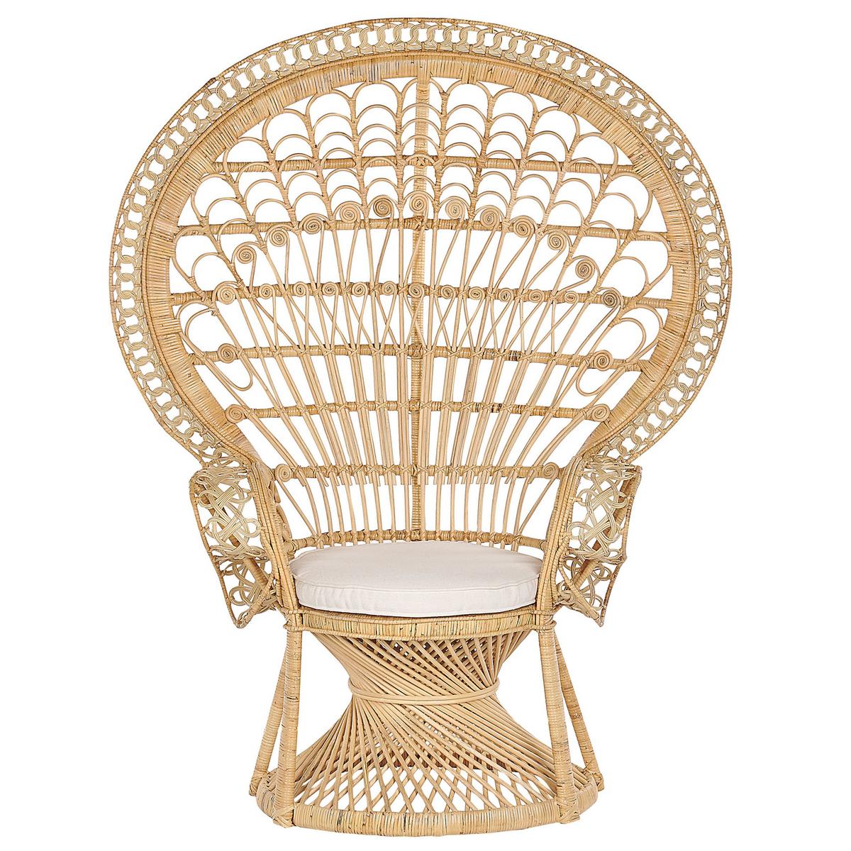 PFAUENSESSEL Rattan/Baumwolle natürlich Emmanuelle - Beige/Naturfarben, Naturmaterialien/Textil (120/150/50cm) - Beliani