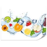 FOTOTAPETE für Küche Erfrischende Früchte Eis Wasser Orange Minze Zitrone Kiwi 500x350 - Gelb/Rot, Papier (500/350cm) - Muralo