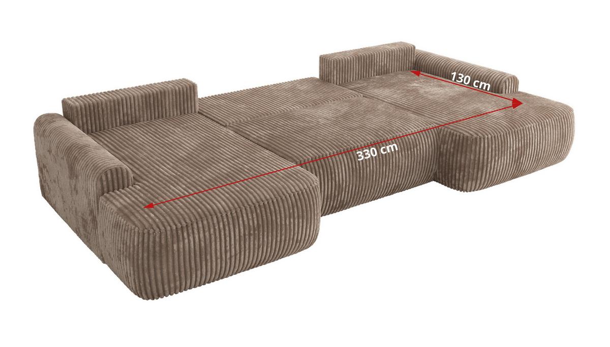 WOHNLANDSCHAFT CUBO U Braun Cord - Schwarz/Braun, Kunststoff/Textil (370/100/187cm) - MKS