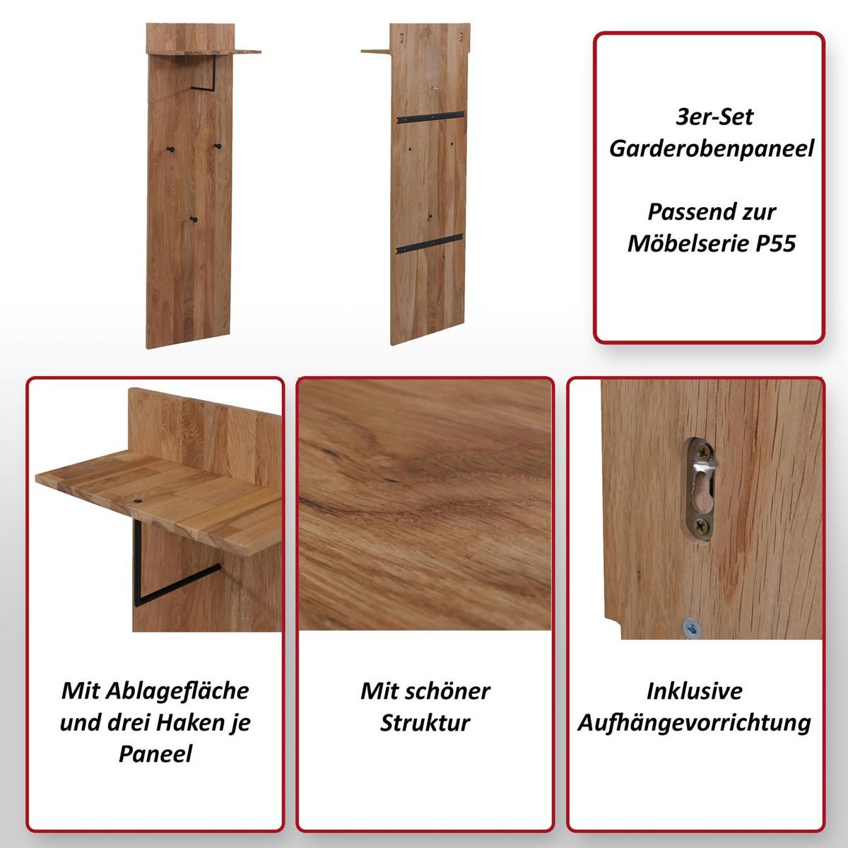 GARDEROBENPANEEL 3ER-SET Eiche Dekor - Eiche Wotan, Holz (42/135/22cm) - MCW
