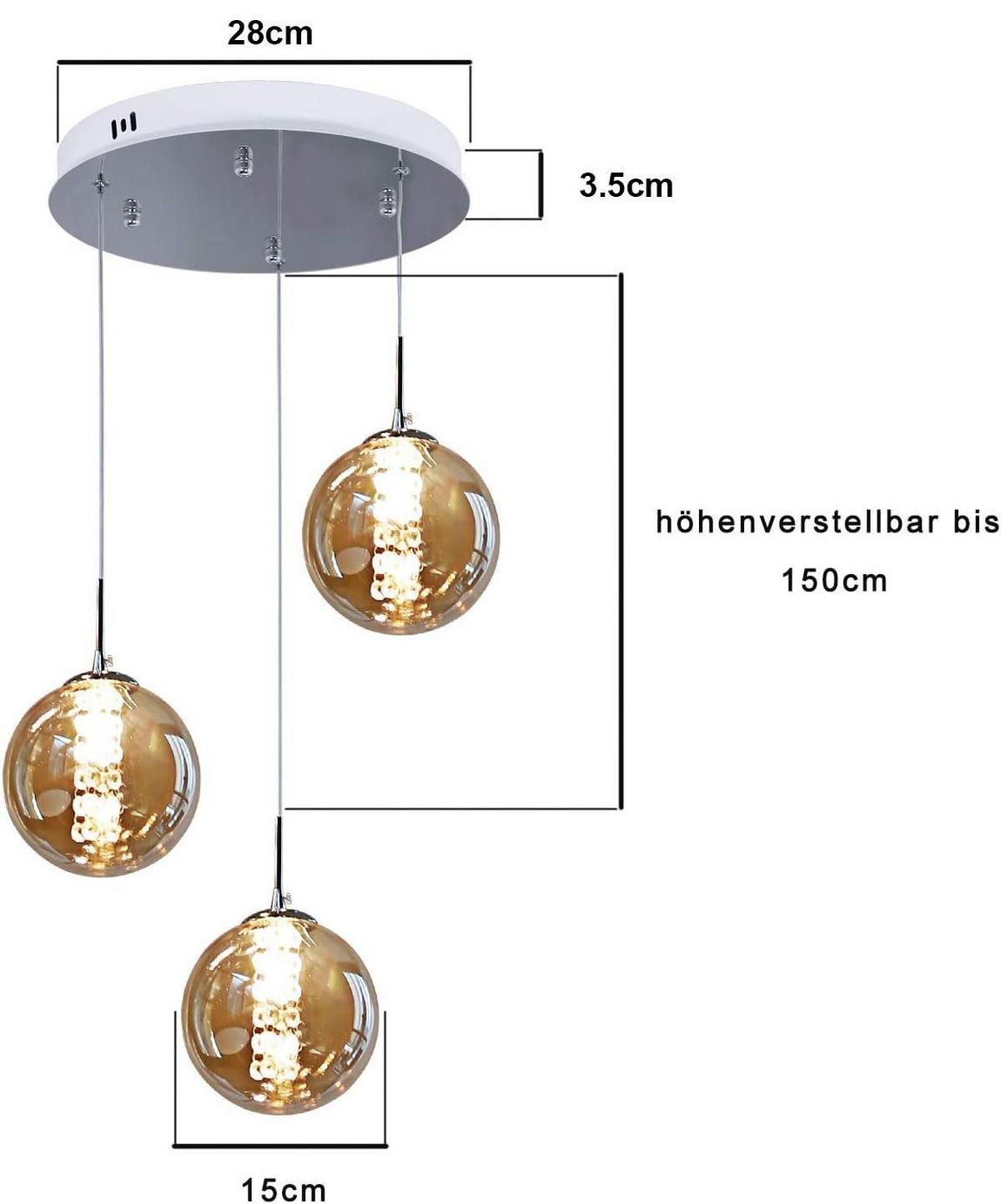 PENDELLEUCHTE Energie 3-flammig 30/30/150 cm - Bernsteinfarben, Glas (30/30/150cm) - Nettlife