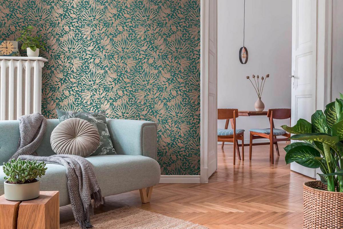 VLIESTAPETE Grün 53/1005 cm - Goldfarben, Textil (53/1cm) - KUNSTLOFT