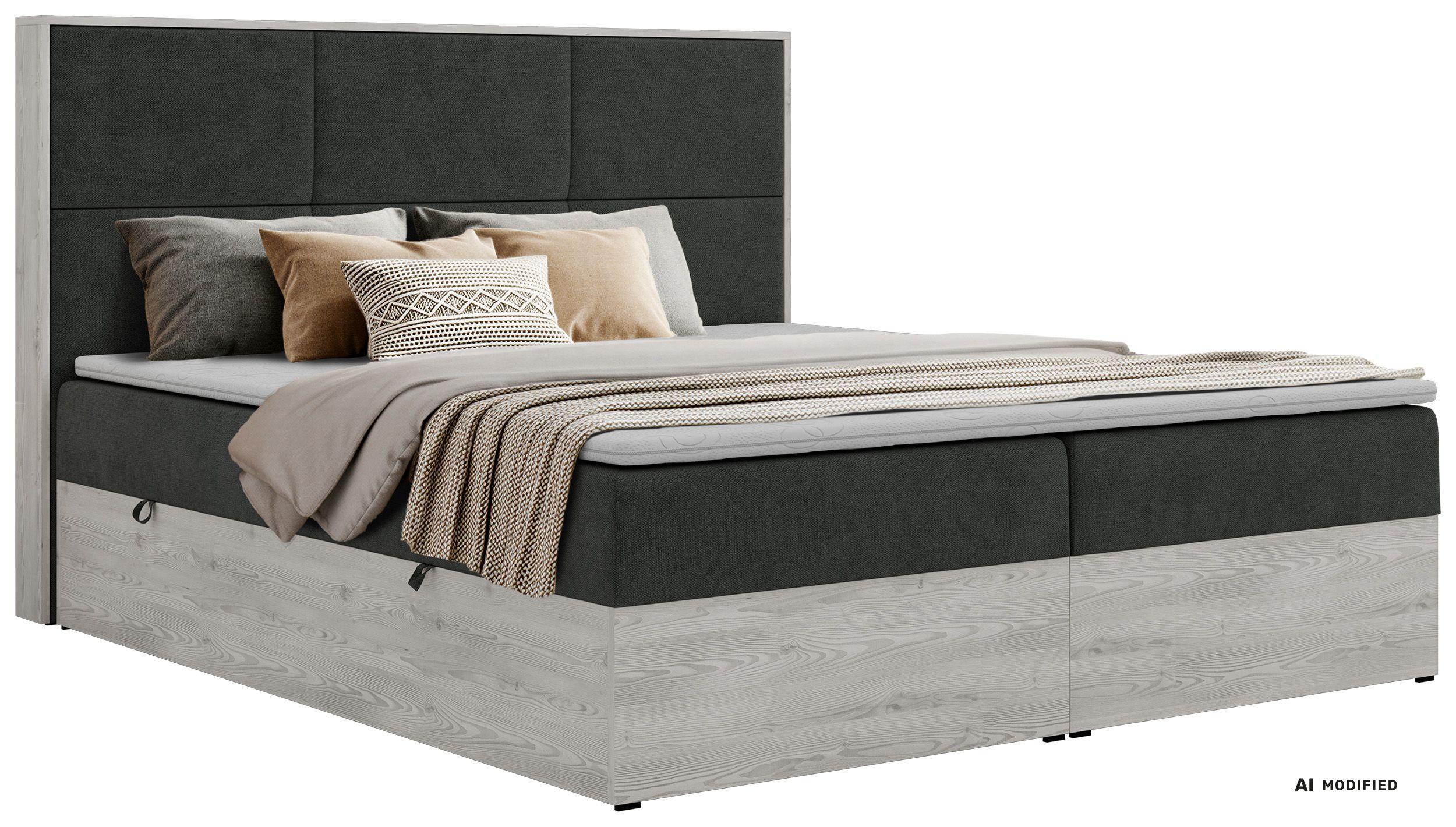 BOXBETT DELNOR 160/200 - Dunkelgrau Stukture - Topper Visco - H3 - Dunkelgrau/Schwarz, Kunststoff/Textil (160/200cm) - MKS