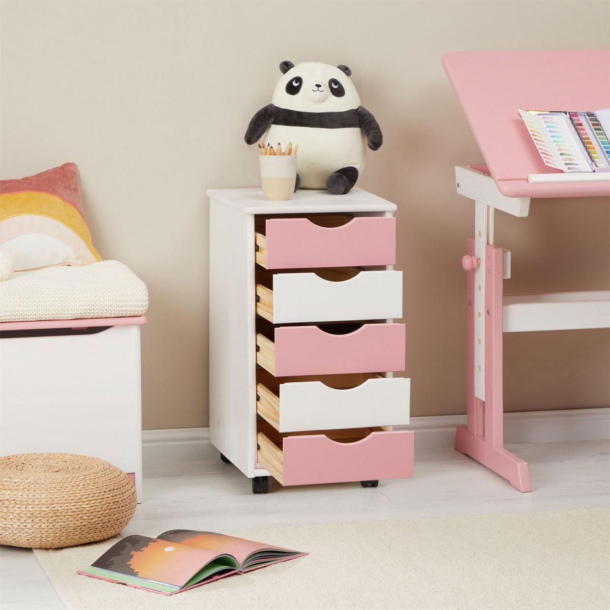 ROLLCONTAINER LAGOS weiß/rosa - Weiß/Rosa, Holz (35/65/40cm) - IDIMEX