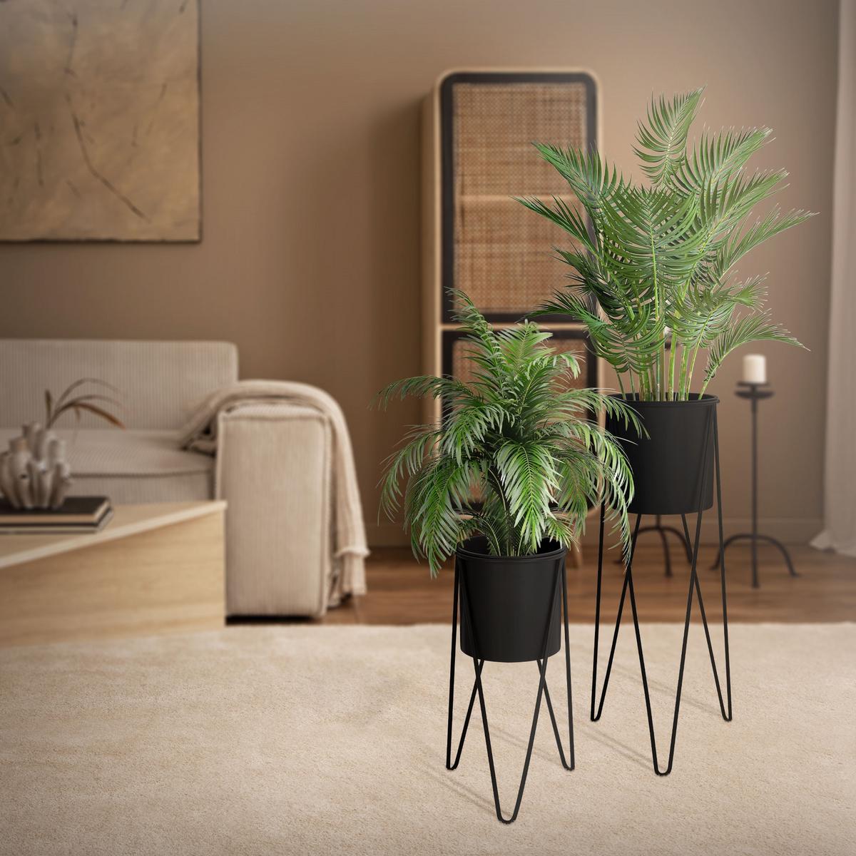 BLUMENSTÄNDER 2er Set Schwarz 27x27x48,5 cm/35,5x34x75 cm aus Stahl - Schwarz, Metall (35.5/34/57cm) - ML-DESIGN