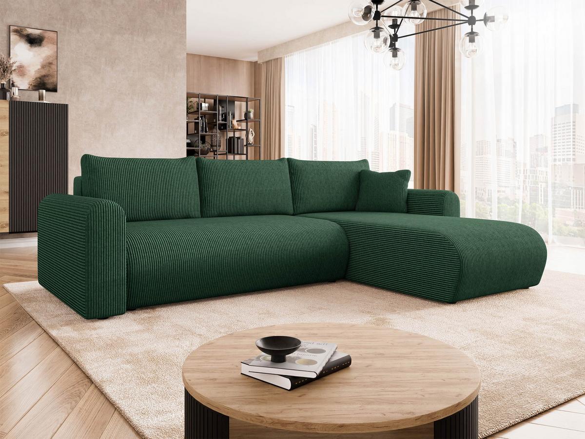 ECKSOFA Eliwo Cord - Schwarz/Grün, Holz/Textil (252/158cm) - MIRJAN24
