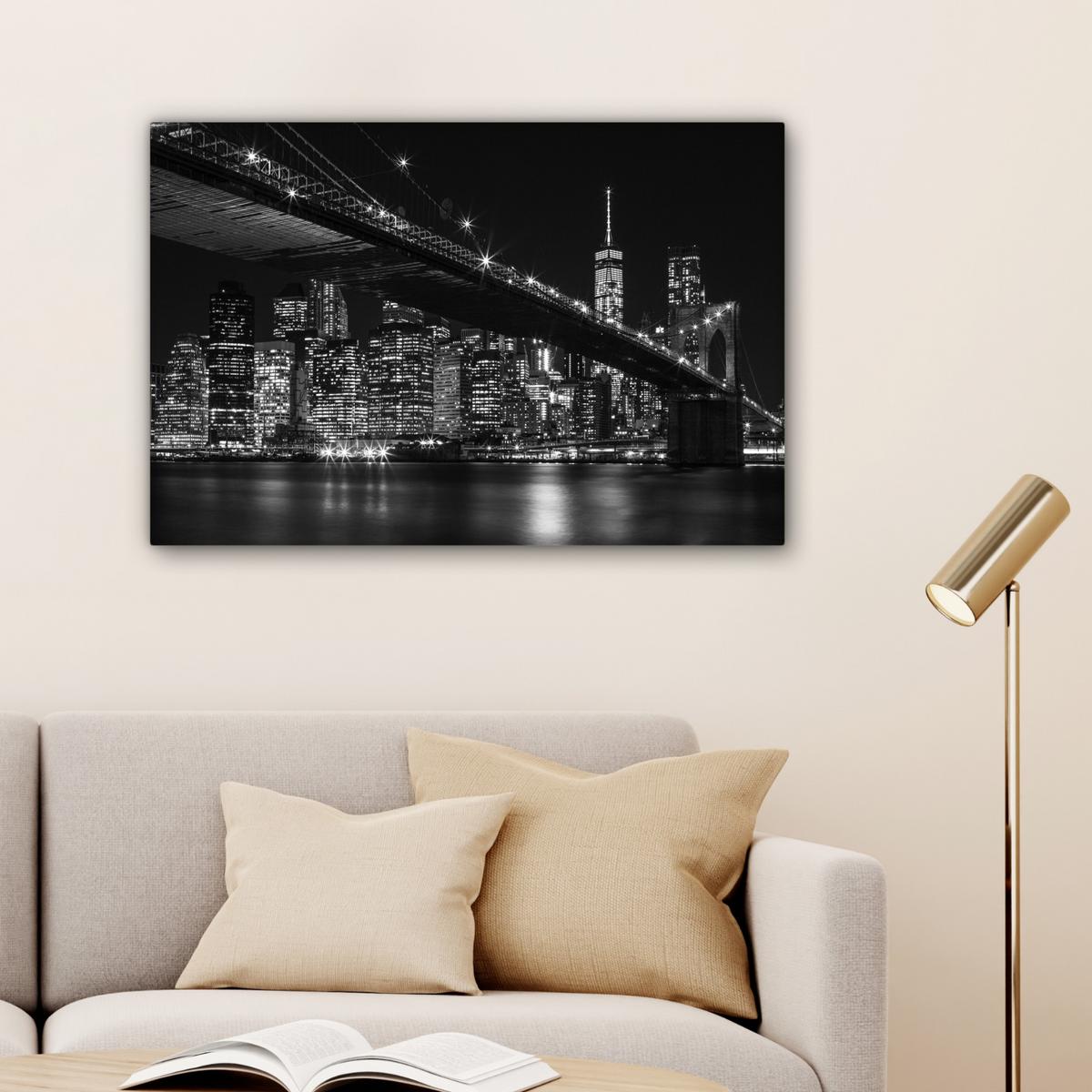 LEINWANDBILD New York - Brooklyn - Brücke Wanddeko 90x60 cm - Schwarz, Textil (90/60cm) - MuchoWow
