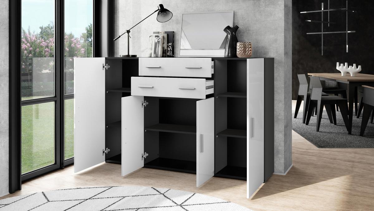 HIGHBOARD Aron Fronten in Weiß Hochglanz - Weiß Hochglanz, Holzwerkstoff (166.5/106.5/35cm) - Vladon