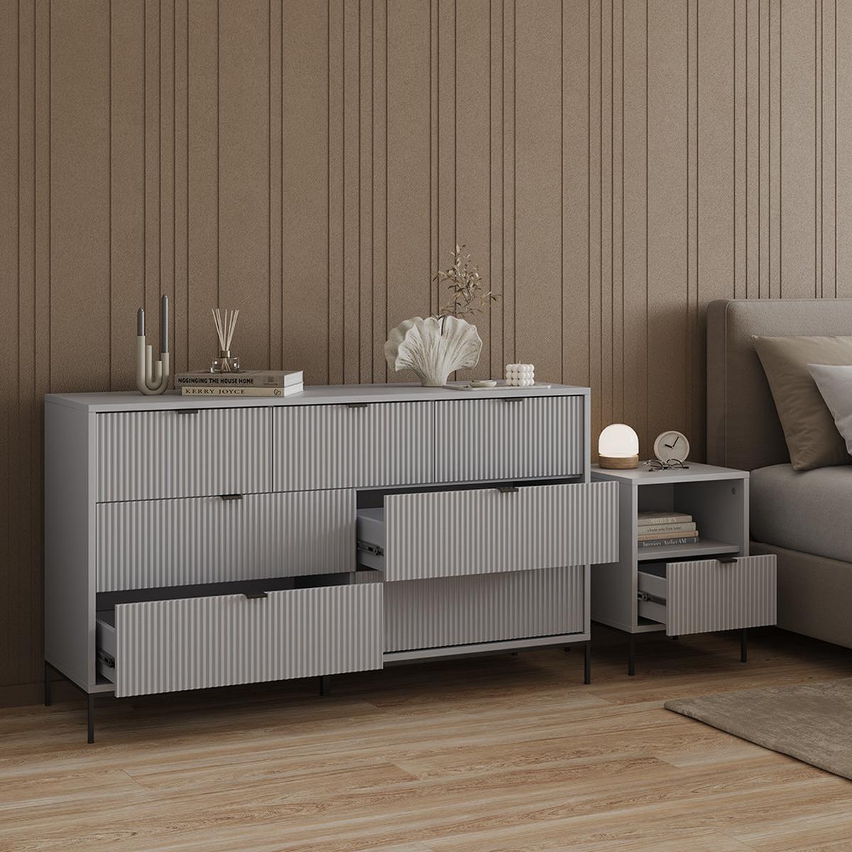 SIDEBOARD Aterno Grau 42 x 81 cm mit 7 Schubladen - Grau, Holzwerkstoff (42/81/140cm) - Livinity®