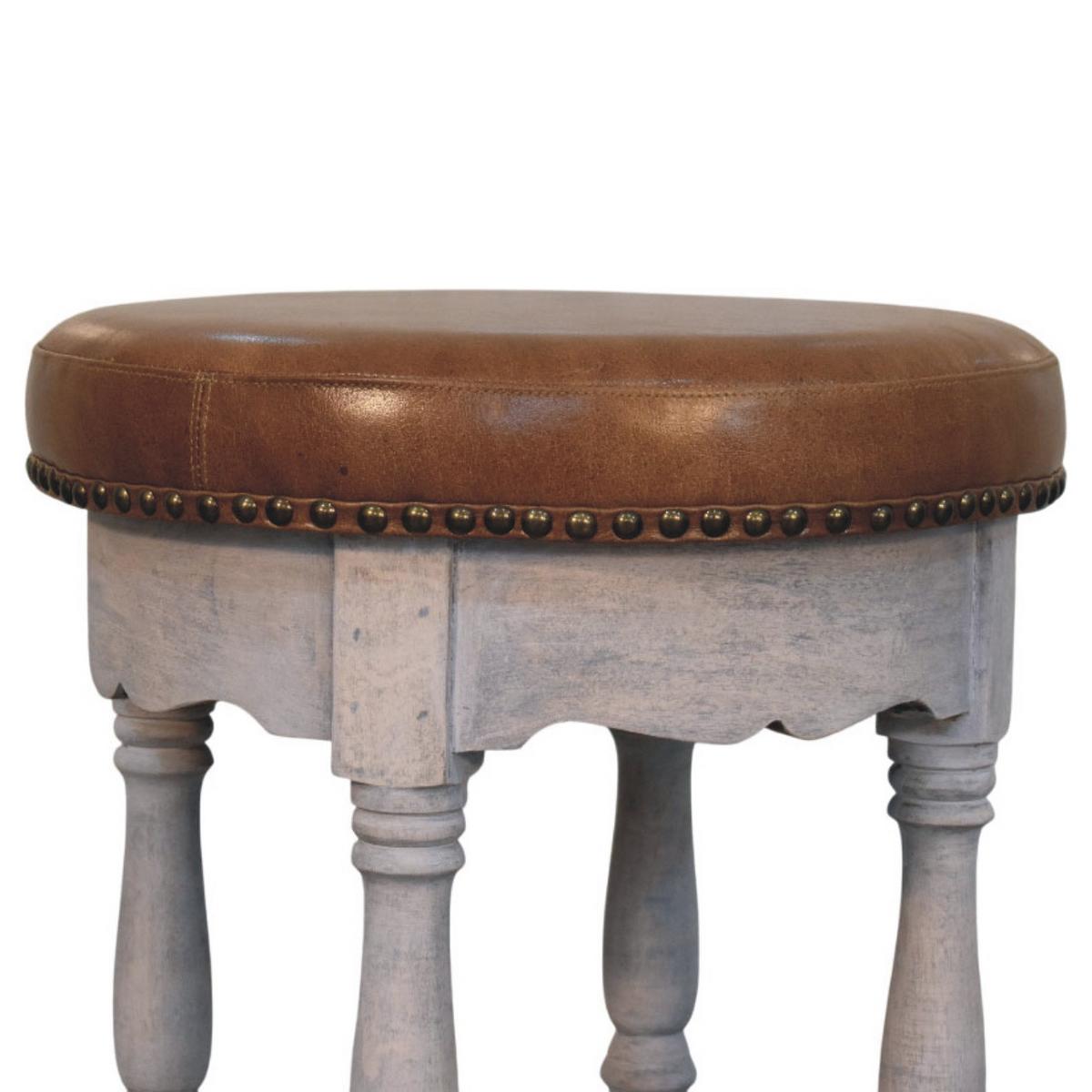 HOCKER mit Acid-Wash-Finish, Ledersitz, grau und braun - Braun, Leder/Holz (40/55/40cm) - Artisan Furniture