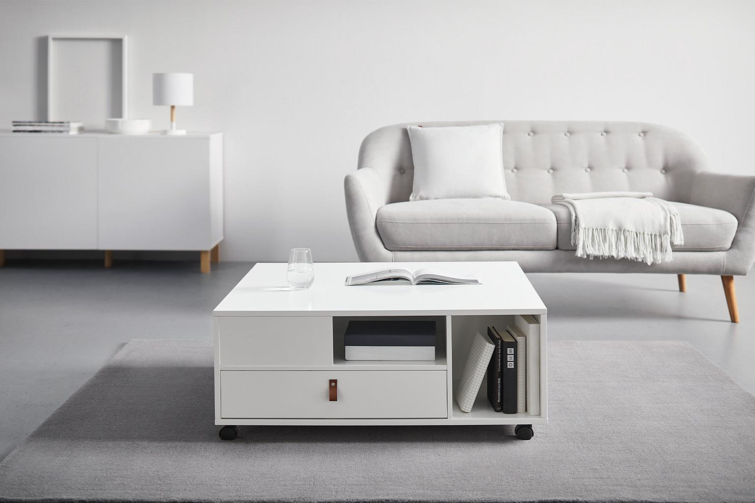 Höhenverstellbarer Couchtisch Mit Rollen - Grau/Weiß Mit Stauraum
