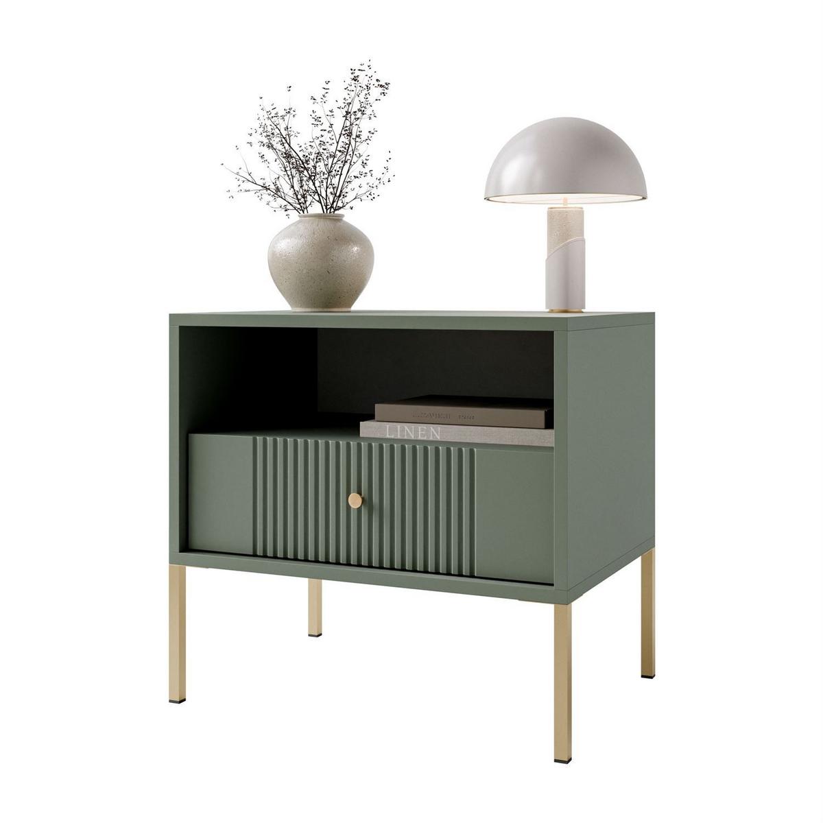 NACHTTISCH VIVALDI mit geriffelter Front - Grün, Holzwerkstoff (54/51/39cm) - Lookway