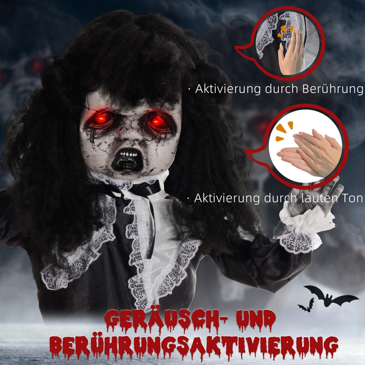 160CM Halloween Dekoration Geisterpuppe mit LED-Lichter, Soundfunktion - Schwarz, Kunststoff (15/160/65cm) - HOMCOM
