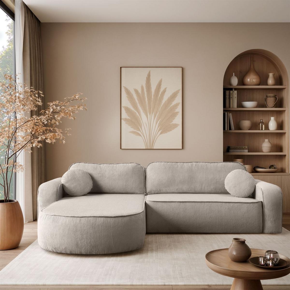 ECKSOFA VENUS mit Schlaffunktion und Bettkasten, Poso 02 - Beige, Textil (275/178cm) - Lookway