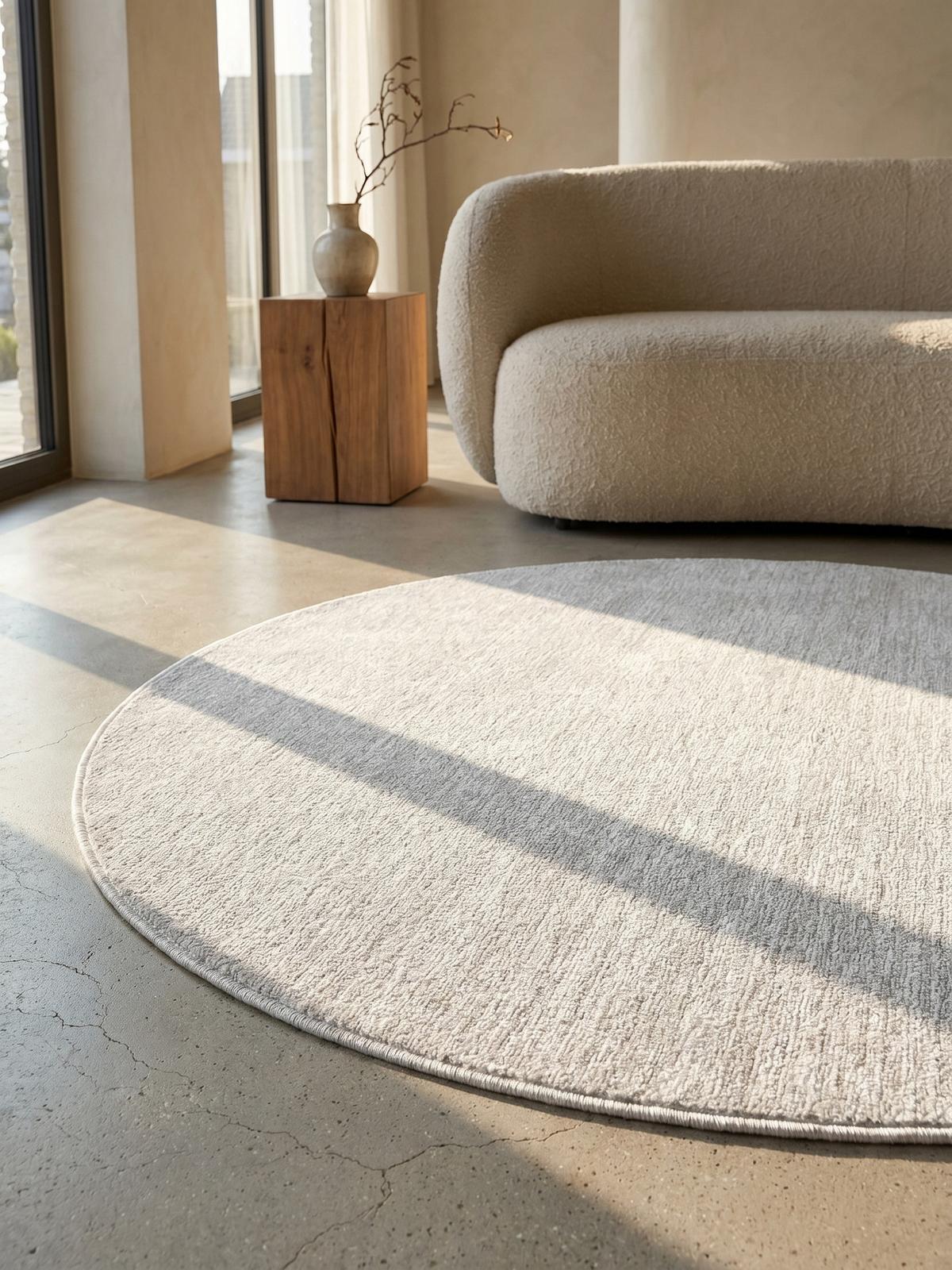KURZFLORTEPPICH AMMER, einfarbig, Creme, Ø 200 cm - Beige, Textil (200/200cm) - KADIMA DESIGN