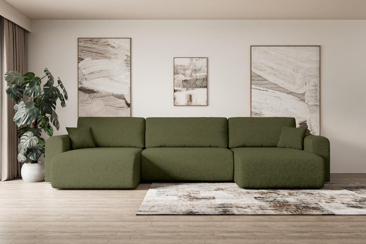 WOHNLANDSCHAFT mit Schlaffunktion und Bettkasten ORRO-U - 362x145x83 cm Grün Bouclé - Schwarz/Grün, Holzwerkstoff/Kunststoff (362/83/145cm) - ALTDECOR
