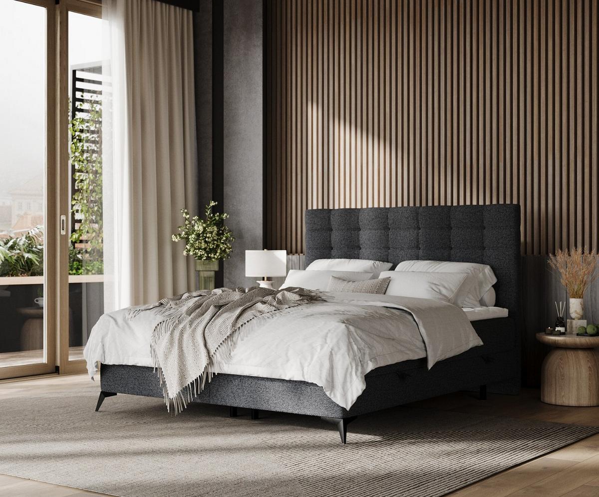 BOXBETT Niro 140/200 cm Anthrazit im Riva Stoff - Anthrazit/Schwarz, Holz/Holzwerkstoff (140/200cm) - AltaBeds