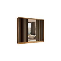 KLEIDERSCHRANK mit Spiegel-Schiebetüren und Aluminium-Leisten, LED-Beleuchtung - LAMELO- 240 cm Artisan+Schwarz+Artisan - Braun, Holzwerkstoff (240/216/61cm) - ALTDECOR
