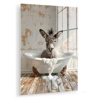ACRYLGLASBILD Esel - Tiere - Badewanne - Schaumstoff 60x80 cm - Weiß, Glas (60/80cm) - MuchoWow
