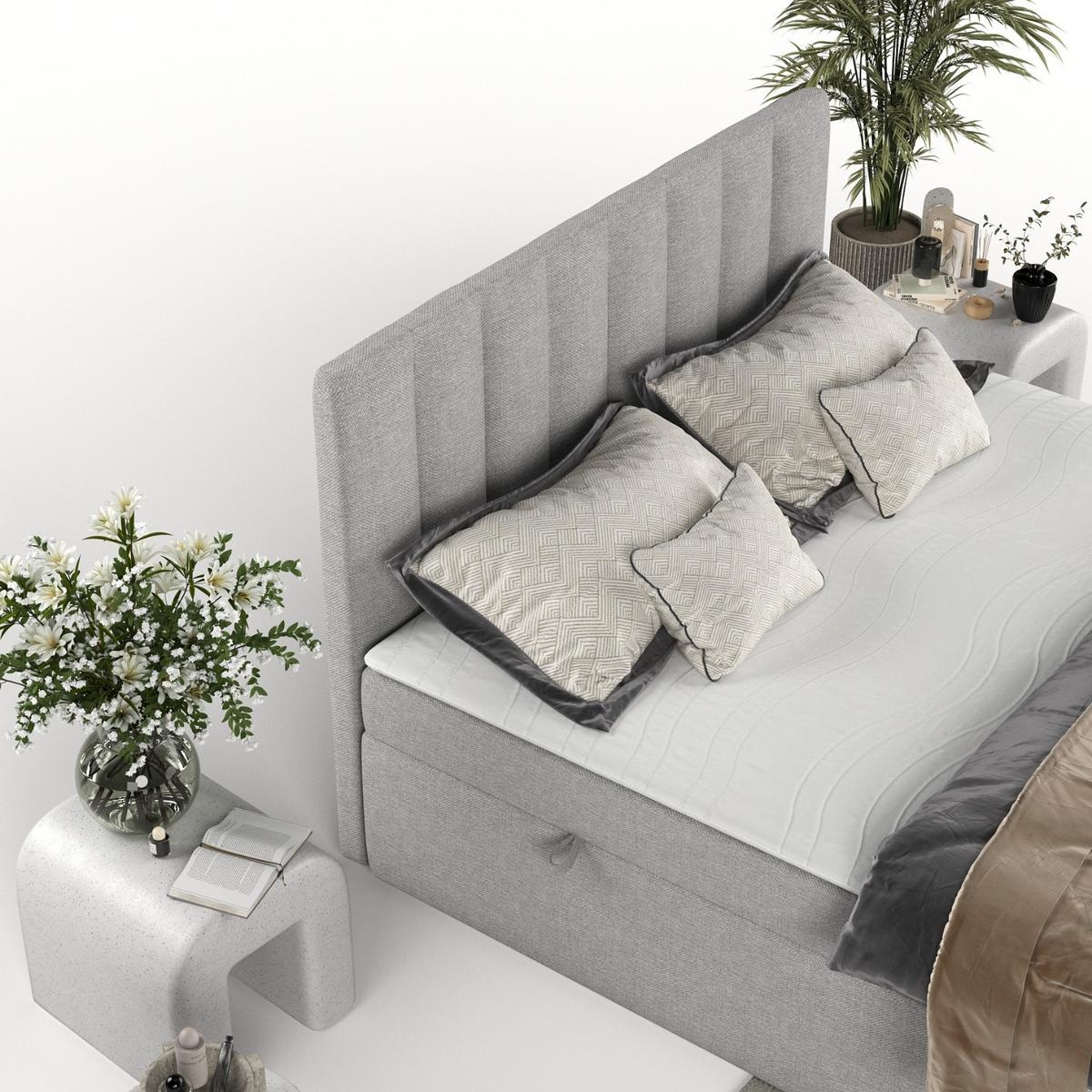 BOXBETT Amaro 140/200 cm Graubeige im Megan Stoff - Schwarz/Grau, Holz/Holzwerkstoff (140/200cm) - AltaBeds