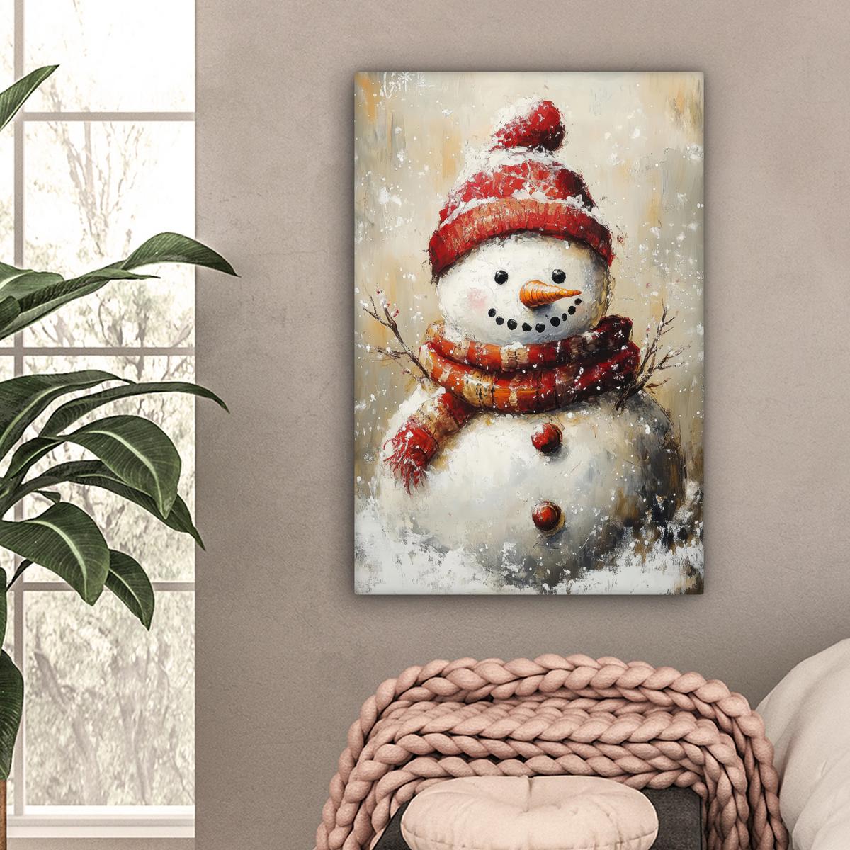 LEINWANDBILD Schneemann - Winter - Schnee - Beige Wanddeko 40x60 cm - Weiß, Textil (40/60cm) - MuchoWow
