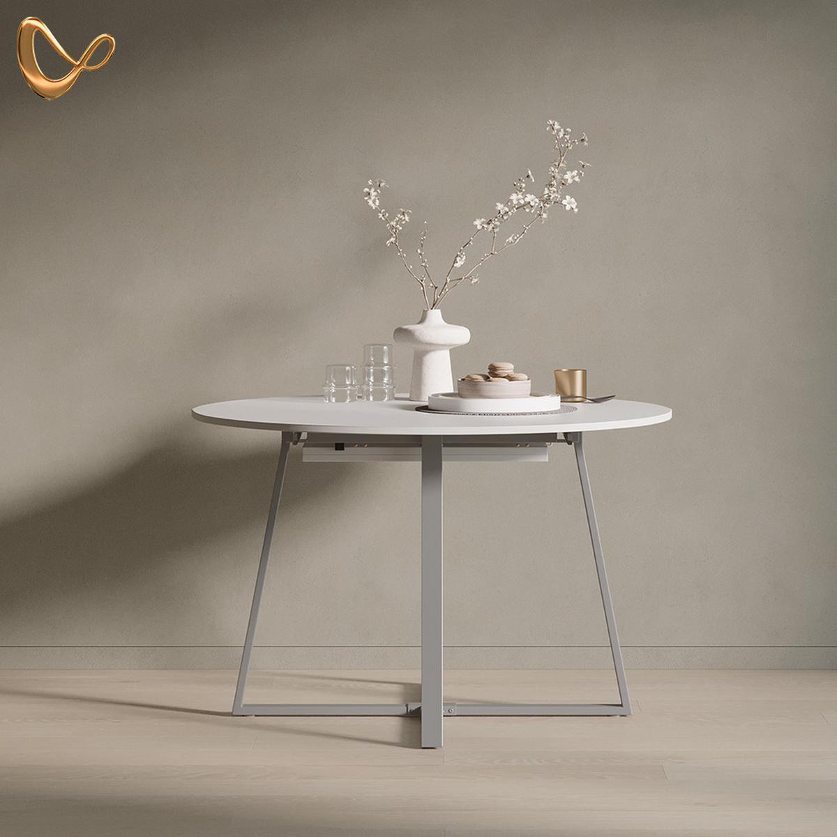 ESSTISCH Firenze Weiß/Grau 120 x 120 cm ausziehbar - Weiß/Grau, Holzwerkstoff (120/120/75.8cm) - Livinity®