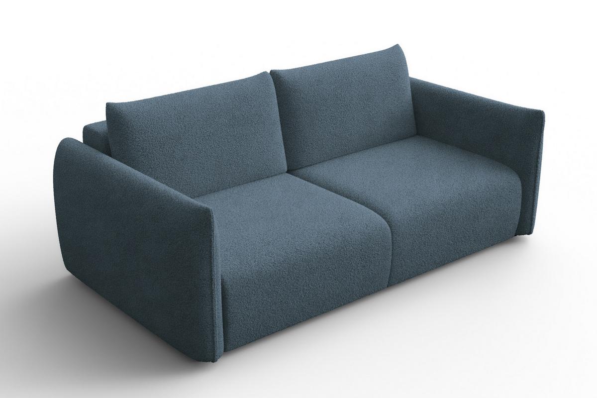 SOFA TAUER 3-Sitzer, Bouclé-Stoff blau - Blau/Schwarz, Holz/Textil (206/84/112cm) - Courtois Laville