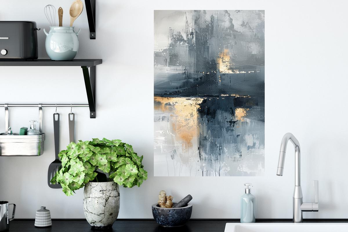 WANDTATTOO Kunst - Grau - Gold - Abstrakt Wandbild 40x60 cm - Dunkelgrau, Kunststoff (40/60/0.1cm) - MuchoWow